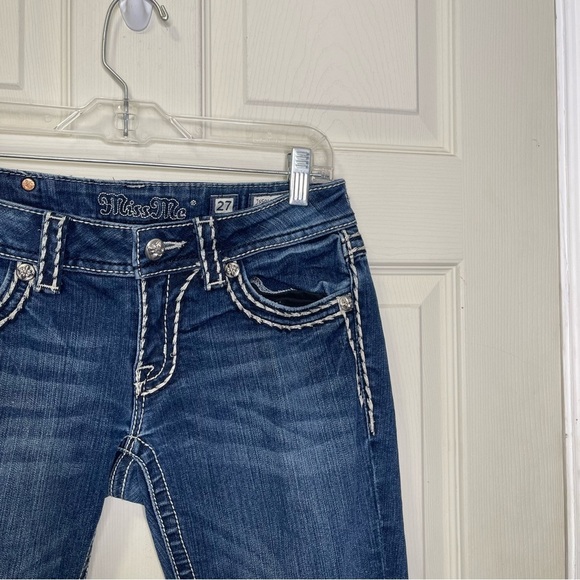 Miss Me Women's Loose Saddle Stitch Border Boot Cut Jean Sz 27 - Picture 2 of 11